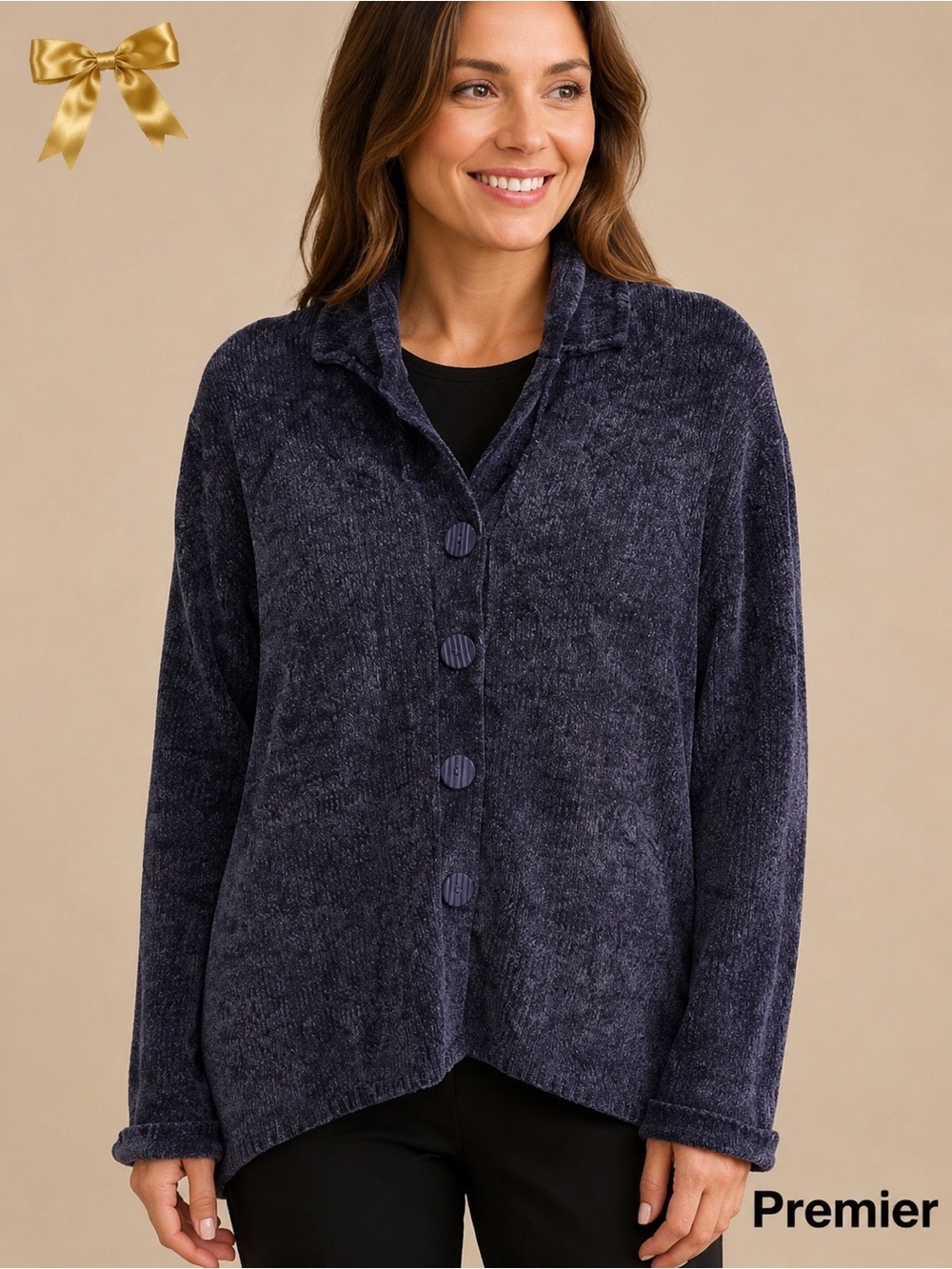 Premier International Indigo Purple Knit VNeck Cardigan Size Medium Medium NWT